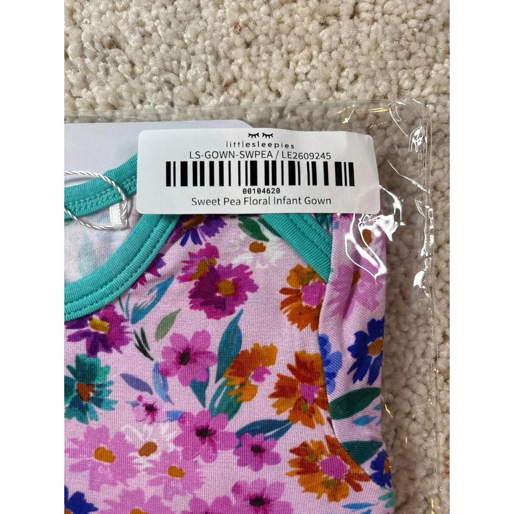 Little Sleepies Infant Gown Newborn Pink Floral Sweet Pea Bamboo Sleepwear NIB